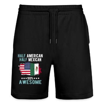 Halb Amerikaner Halb Mexikaner - Stanley/Stella Unisex Bio Joggingshorts Trainer  - Schwarz - Vorne - Nik (191cm) & Marisol (170cm)