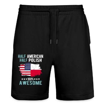 Half American Half Singaporean - Stanley/Stella Trainer Unisex Organic Jogging Shorts - black - Front - Nik (191cm) & Marisol (170cm)