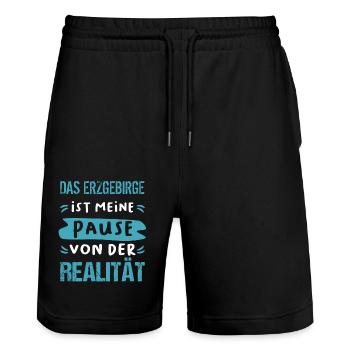 Das Erzgebirge ist meine Pause - Stanley/Stella Unisex Bio Joggingshorts Trainer  - Schwarz - Vorne - Nik (191cm) & Marisol (170cm)