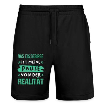 Das Erzgebirge ist meine Pause - Stanley/Stella Unisex Bio Joggingshorts Trainer  - Schwarz - Vorne - Nik (191cm) & Marisol (170cm)