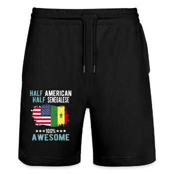 Half American Half Senegalese - Stanley/Stella Trainer Unisex Organic Jogging Shorts - black - Front - Nik (191cm) & Marisol (170cm)