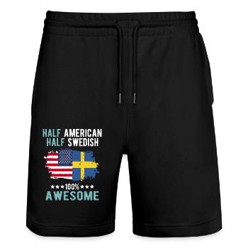 Halb Amerikaner Halb Schwede - Stanley/Stella Unisex Bio Joggingshorts Trainer  - Schwarz - Vorne - Nik (191cm) & Marisol (170cm)