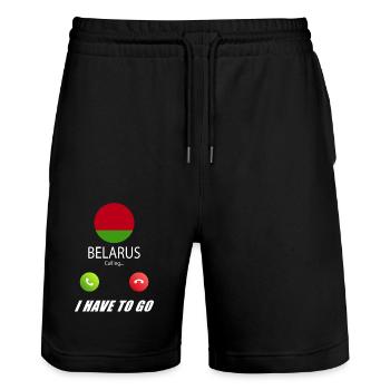 Belarus calls to Lusiger flags - Stanley/Stella Trainer Unisex Organic Jogging Shorts - black - Front - Nik (191cm) & Marisol (170cm)