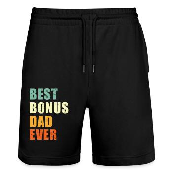 Meilleur papa bonus de tous les temps - Short de jogging bio TRAINER Stanley/Stella unisexe - noir - Devant - Nik (191cm) & Marisol (170cm)