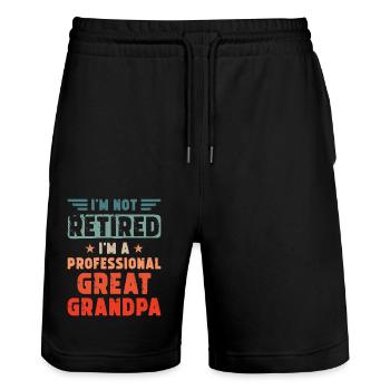 Grandpa Pension Saying - Stanley/Stella Trainer Unisex Organic Jogging Shorts - black - Front - Nik (191cm) & Marisol (170cm)