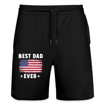 Amerikaner Best Dad ever - Stanley/Stella Unisex Bio Joggingshorts Trainer  - Schwarz - Vorne - Nik (191cm) & Marisol (170cm)