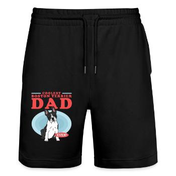 Boston Terrier Dad Hunde Hundebesitzer Geschenk - Stanley/Stella Unisex Bio Joggingshorts Trainer  - Schwarz - Vorne - Nik (191cm) & Marisol (170cm)