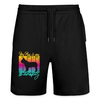 Mein Mops ist meine Therapie - Stanley/Stella Unisex Bio Joggingshorts Trainer  - Schwarz - Vorne - Nik (191cm) & Marisol (170cm)