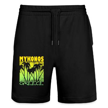 Mykonos Grèce Coucher de soleil - Short de jogging bio TRAINER Stanley/Stella unisexe - noir - Devant - Nik (191cm) & Marisol (170cm)