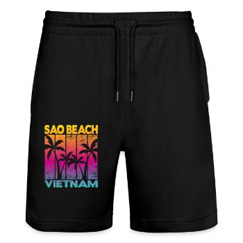 Sao Beach Vietnam - Stanley/Stella Unisex Bio Joggingshorts Trainer  - Schwarz - Vorne - Nik (191cm) & Marisol (170cm)