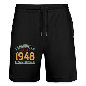 Fabriqué En Juin 1948 Anniversaire Cadeau Vintage - Short de jogging bio TRAINER Stanley/Stella unisexe - noir - Devant - Nik (191cm) & Marisol (170cm)