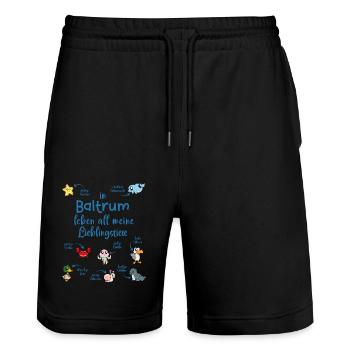 Meine Lieblingstiere in Baltrum - Stanley/Stella Unisex Bio Joggingshorts Trainer  - Schwarz - Vorne - Nik (191cm) & Marisol (170cm)
