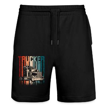 Retro Vintage Trucker - Stanley/Stella Unisex Bio Joggingshorts Trainer  - Schwarz - Vorne - Nik (191cm) & Marisol (170cm)