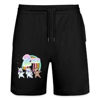 2nd Birthday Dabbing Llama Einhorn Faultier | 2nd - Stanley/Stella Unisex Bio Joggingshorts Trainer  - Schwarz - Vorne - Nik (191cm) & Marisol (170cm)