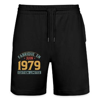 Fabriqué En Juin 1979 Anniversaire Cadeau Vintage - Short de jogging bio TRAINER Stanley/Stella unisexe - noir - Devant - Nik (191cm) & Marisol (170cm)