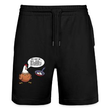 Hühner Sprüche Lustiges Huhn Motiv - Stanley/Stella Unisex Bio Joggingshorts Trainer  - Schwarz - Vorne - Nik (191cm) & Marisol (170cm)