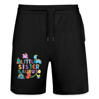 Little sister Saurus | Rawr Dinosaur Tshirt - Stanley/Stella Trainer Unisex Organic Jogging Shorts - black - Front - Nik (191cm) & Marisol (170cm)