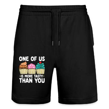 L’un d’entre nous est plus savoureux que vous ne l'| Chemise Cupcake - Short de jogging bio TRAINER Stanley/Stella unisexe - noir - Devant - Nik (191cm) & Marisol (170cm)