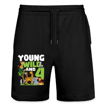 Junge Wilde Und 4 | Safari Tier Thema Geburtstag - Stanley/Stella Unisex Bio Joggingshorts Trainer  - Schwarz - Vorne - Nik (191cm) & Marisol (170cm)