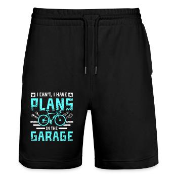 I'cant I have plans in the garage - Stanley/Stella Trainer Unisex Organic Jogging Shorts - black - Front - Nik (191cm) & Marisol (170cm)