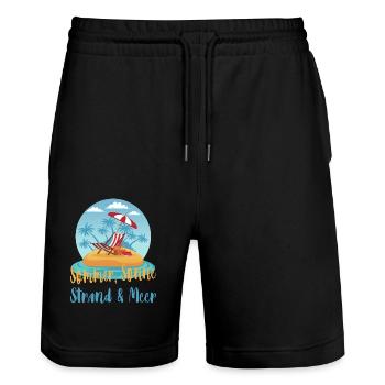 Sommer Sonne Strand Meer - Stanley/Stella Unisex Bio Joggingshorts Trainer  - Schwarz - Vorne - Nik (191cm) & Marisol (170cm)