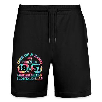 Unique Born 1957 Limited Edition - Stanley/Stella Trainer Unisex Organic Jogging Shorts - black - Front - Nik (191cm) & Marisol (170cm)