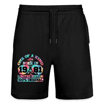 Unique Born 1981 Limited Edition - Stanley/Stella Trainer Unisex Organic Jogging Shorts - black - Front - Nik (191cm) & Marisol (170cm)