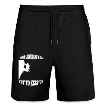 Climbing Mrs. Bouldering Mountaineering Girls Hiking - Stanley/Stella Trainer Unisex Organic Jogging Shorts - black - Front - Nik (191cm) & Marisol (170cm)