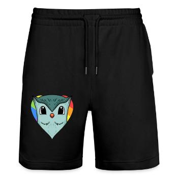 Eule Lgbt Regenbogen Farben - Stanley/Stella Unisex Bio Joggingshorts Trainer  - Schwarz - Vorne - Nik (191cm) & Marisol (170cm)