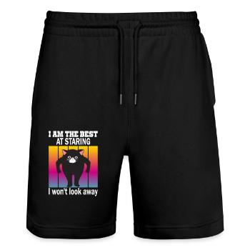 Starrende Katze - Katzen Starren - Stanley/Stella Unisex Bio Joggingshorts Trainer  - Schwarz - Vorne - Nik (191cm) & Marisol (170cm)