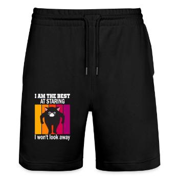 Starrende Katze - Katzen Starren - Stanley/Stella Unisex Bio Joggingshorts Trainer  - Schwarz - Vorne - Nik (191cm) & Marisol (170cm)