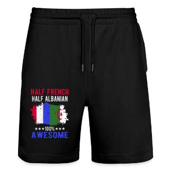 Half French Half Albanian - Stanley/Stella Trainer Unisex Organic Jogging Shorts - black - Front - Nik (191cm) & Marisol (170cm)