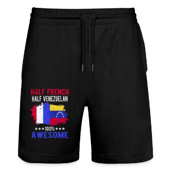Half French Half Venezuelan - Stanley/Stella Trainer Unisex Organic Jogging Shorts - black - Front - Nik (191cm) & Marisol (170cm)