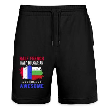 Halb Franzose Halb Bulgare - Stanley/Stella Unisex Bio Joggingshorts Trainer  - Schwarz - Vorne - Nik (191cm) & Marisol (170cm)