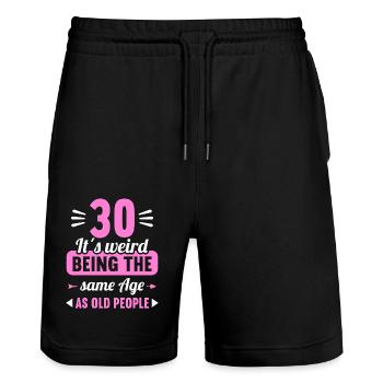 Strange at the same age as old 30th birthday - Stanley/Stella Trainer Unisex Organic Jogging Shorts - black - Front - Nik (191cm) & Marisol (170cm)
