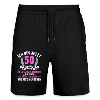 Seltsam im gleichen Alter wie alte 50. Geburtstag - Stanley/Stella Unisex Bio Joggingshorts Trainer  - Schwarz - Vorne - Nik (191cm) & Marisol (170cm)