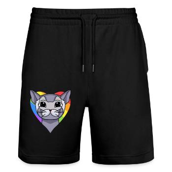 LGBT Katze Britisch Kurzhaar Regenbogen - Stanley/Stella Unisex Bio Joggingshorts Trainer  - Schwarz - Vorne - Nik (191cm) & Marisol (170cm)