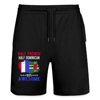Halb Franzose Halb Dominikaner - Stanley/Stella Unisex Bio Joggingshorts Trainer  - Schwarz - Vorne - Nik (191cm) & Marisol (170cm)