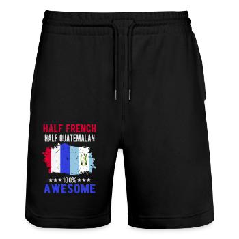 Half French Half Guatemalan - Stanley/Stella Trainer Unisex Organic Jogging Shorts - black - Front - Nik (191cm) & Marisol (170cm)