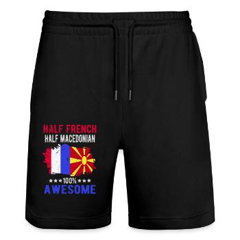 Halb Franzose Halb Makedonier - Stanley/Stella Unisex Bio Joggingshorts Trainer  - Schwarz - Vorne - Nik (191cm) & Marisol (170cm)