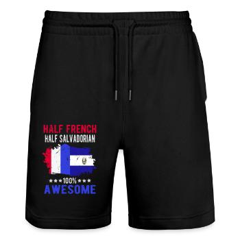 Half French Half Salvadoran - Stanley/Stella Trainer Unisex Organic Jogging Shorts - black - Front - Nik (191cm) & Marisol (170cm)