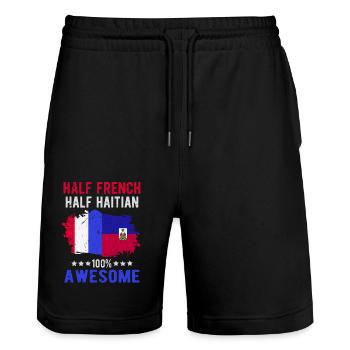Half French Half Haitian - Stanley/Stella Trainer Unisex Organic Jogging Shorts - black - Front - Nik (191cm) & Marisol (170cm)