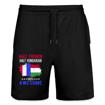 Half French Half Hungarian - Stanley/Stella Trainer Unisex Organic Jogging Shorts - black - Front - Nik (191cm) & Marisol (170cm)