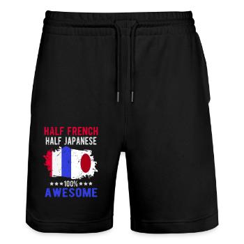 Half French Half Japanese - Stanley/Stella Trainer Unisex Organic Jogging Shorts - black - Front - Nik (191cm) & Marisol (170cm)