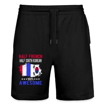 Half French Half South Korean - Stanley/Stella Trainer Unisex Organic Jogging Shorts - black - Front - Nik (191cm) & Marisol (170cm)