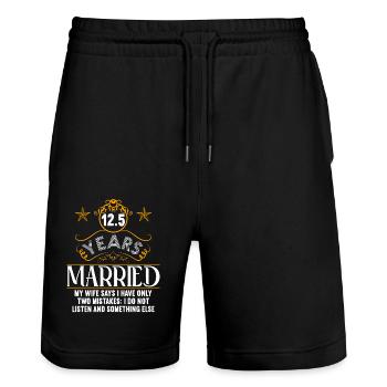 I badly behaved 12.5 years married wedding anniversary - Stanley/Stella Trainer Unisex Organic Jogging Shorts - black - Front - Nik (191cm) & Marisol (170cm)