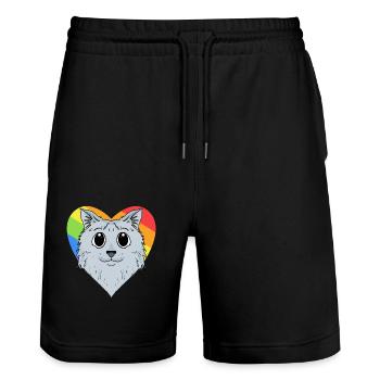 LGBT Katze Sibirische Katze Regenbogen - Stanley/Stella Unisex Bio Joggingshorts Trainer  - Schwarz - Vorne - Nik (191cm) & Marisol (170cm)