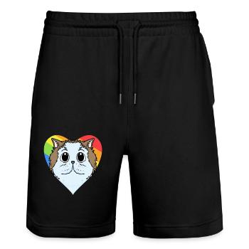 CHAT LGBT Chat Persan Arc-en-ciel - Short de jogging bio TRAINER Stanley/Stella unisexe - noir - Devant - Nik (191cm) & Marisol (170cm)