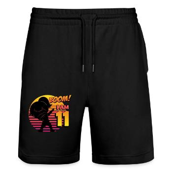 Boom I'm 11 | Birthday Girl | 11th Birthday Party - Stanley/Stella Trainer Unisex Organic Jogging Shorts - black - Front - Nik (191cm) & Marisol (170cm)