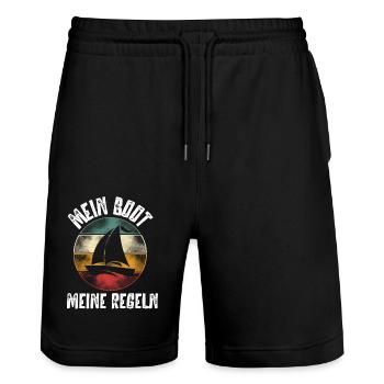 Kapitän Segeln Motorboot Boot Schiff Segler - Stanley/Stella Unisex Bio Joggingshorts Trainer  - Schwarz - Vorne - Nik (191cm) & Marisol (170cm)